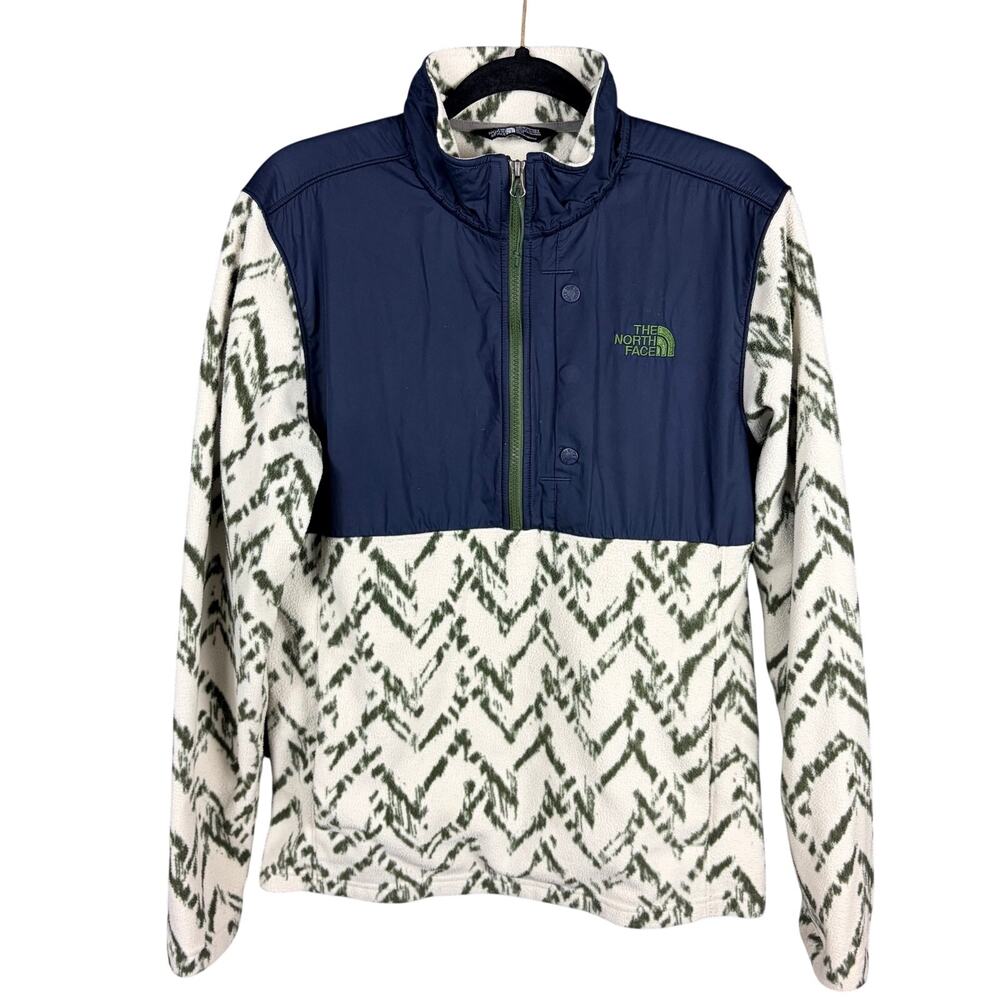 The North Face Men's Geometric Print Fleece Pullover – Navy, Green & Cream